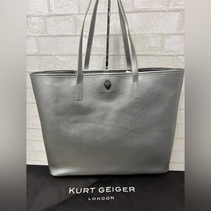Kurt Geiger Gray/Silver Metallic London Richmond Shopper Tote NWT